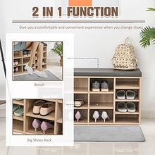 Load image into Gallery viewer, HOMCOM Multi-Storage Shoe Rack w/ 14 Compartments Cushion Moving Shelves Solid Frame Foot Pads Home Office Tidy Organisation Boots Trainers Brown