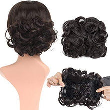 Load image into Gallery viewer, Silk-co Short Messy Hair Bun Scrunchy Scrunchie Updo Clip in Dark Brown Hairpieces Chignon Curly Wavy Combs Hair Extensions