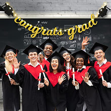 Load image into Gallery viewer, Congrats Grad Banner Gold and Black, Congrats Grad Glittery Banner with 8 Modes LED String Lights Gold Graduation Party Decorations 2022 Congratulations Grad Party Decor Supplies