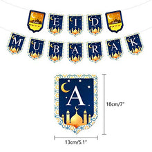 Load image into Gallery viewer, TUPARKA Eid Mubarak Banner Ramadan Decorations, Moon Stars Garland for Eid Festival Party Decoration, Gold Glitter Ramadan Kareem Decor Supplies