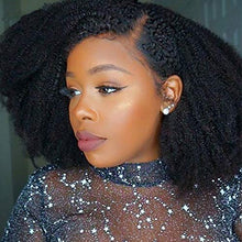 Load image into Gallery viewer, Afro Curly Human Hair Wigs 16 Inch Glueless 13×4 Lace Front Mongolian Kinky Curly Human Hair Wigs 150% Density Pre Plucked with Baby Hair for Black Women Natural Color
