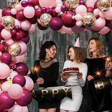 Load image into Gallery viewer, onehous Balloon Garland Kit, 119 pcs Burgundy Pink Metallic Latex Balloons Arch Kit with 16ft Tape Strip & Dot for Birthday Wedding Party Decorations