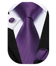 Load image into Gallery viewer, Dubulle Mens Purple Tie Set Silk Necktie and Pocket Square with Cufflinks Gift Box, Un-3198, M