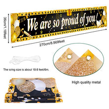Load image into Gallery viewer, HOWAF Long We Are So Proud Of You Fabric Banner for Graduation Party Decoration Black and Gold, Graduation Banner Decoration Graduation Commencement Decoration of Table Wall Room Indoor Outdoor