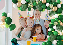 Load image into Gallery viewer, 146 Pcs Jungle Safari Theme Party Supplies Balloon Arch Garland Kit 12'' 10'' 5'' Green Balloons with Palm Leaves Animal Balloons for Kids Birthday Baby Shower Decorations with 3 Pcs Balloon Tools