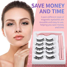 Load image into Gallery viewer, Magnetic Eyeliner and Magnetic Eyelash Kit (5 Pairs), Upgraded 3D Reusable Magnetic Eyelashes Kit False Lashes Natural Look with Applicator, No Glue Needed
