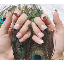 Load image into Gallery viewer, YUNAI French Fake Nail Nude Nails with Black and Glitter Top Artificail Nails for Daily Wear Medium-Long Size Nails