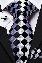 Load image into Gallery viewer, Hi-Tie Silk Mens 3 PCS Tie Set with Gift Box Designer Necktie Handkerchief Cufflinks Silver Ties Clip Set Collection, Pink Gray Orange, Medium