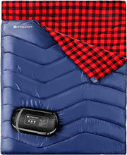 Load image into Gallery viewer, Double Sleeping Bag for Adults Camping, Extra Wide 2 Person Waterproof Cotton Flannel Sleeping Bag for 3-Season Warm & Cold Weather, Lightweight with Compact Bag for Hiking Backpacking