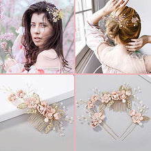 Load image into Gallery viewer, 4pcs Wedding Hair Comb Rhinestone Pearl Hair Pins for Women, Light Rose Gold Wedding Hair Clip Rhinestone Bridal Comb Barrette, Wedding Hair Accessories Headpiece