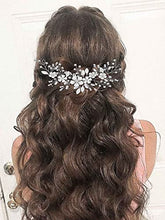 Load image into Gallery viewer, Vakkery Bride Flower Wedding Hair Vines Silver Crystal Headbands Floral Bridal Hair Accessories for Women and Girls