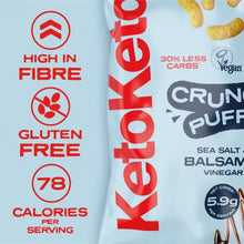 Load image into Gallery viewer, Keto Keto Low Carb Crunch Puffs 10 x 80g Keto Snacks For Weight Loss | Keto Diet, Low Carb Snack, Keto Crisps | Low Calorie, Vegan Food, Gluten Free, High Protein (Sea Salt and Balsamic Vinegar)