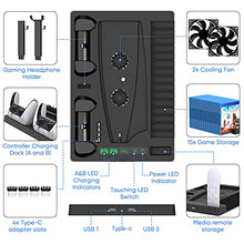 Load image into Gallery viewer, Cooling Fan Compatible with PlayStation 5, FASTSNAIL Compatible with PS5 Console Vertical Stand and Controller Charger Charging Dock, With Card Storage&Headset Holder&Media Remote Slot etc.