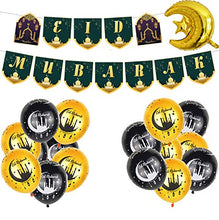 Load image into Gallery viewer, QICI 12 Inch Eid Mubarak Latex Balloons+Eid Mubarak Foil Balloons +Eid Mubarak Banner Decoration, Ramadan Mubarak Party Supplies for Eid Al Fitr & Eid Al Adha Festival Decoration Supplies
