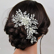 Load image into Gallery viewer, Handcess Bride Wedding Crystal Headbands Silver Flower Headpiece Rhinestone Leaves Bridal Hair Accessories for Women and Girls