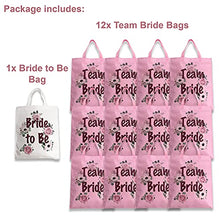 Load image into Gallery viewer, Blue Planet Fancy Dress Hen Party Bags - Pack of 12 Team Bride Floral Rose Gold Tote Bags & 1 Bride to Be (12 Team Bride & 1 Bride to Be)