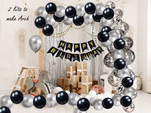 Load image into Gallery viewer, OXOSED Party Decorations - Happy Birthday Banner with Silver, Black, Silver Confetti Party Balloons – Complete Birthday Decorations Set for Men and Women - Happy Birthday Banner Black and Silver
