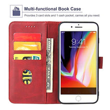 Load image into Gallery viewer, LOLFZ Wallet Case for iPhone 7 iPhone 8 iPhone SE 2020 SE 2022, Vintage Leather Book Case with Card Holder Kickstand Magnetic Closure Flip Case Cover for iPhone 7/8/SE 2020/SE 2022 - Red