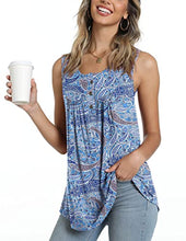 Load image into Gallery viewer, POPYOUNG Women's Summer Henley Shirts Button up Tunic Tops Casual Sleeveless Blouse Plus Size T-Shirts 2XL, Fl Cashew Cyan-Blue
