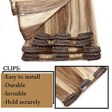 Load image into Gallery viewer, 100% Real Remy Hair Clip in Human Hair Extensions 8pcs 16-22inch Grade 7A Long Straight Natural 18 Clips Highlighted, 16"-65gram, #12 Golden Brown mix 613# Bleach Blonde