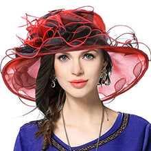 Load image into Gallery viewer, VECRY Women's Organza Church Derby Fascinator Bridal Wedding Hat (Red1)