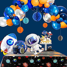 Load image into Gallery viewer, 92pcs Outer Space Balloon Arch Garland Kit, Blue Silver Orange Balloons and Astronaut Rocket Balloons Honeycomb Balls for Kids Birthday Party Decorations