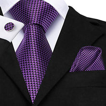 Load image into Gallery viewer, Dubulle Mens Purple Tie Set Silk Necktie and Pocket Square with Cufflinks Gift Box, Un-3198, M