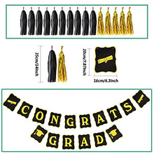 Load image into Gallery viewer, Zerodeco Graduation Party Supplies 2022, Black and Gold Graduation Decorations Congrats Grad Banner, Hanging Swirls, Paper Pompoms, Sash, Balloons, Foil Curtain, Paper Tassel for Grad Decorations