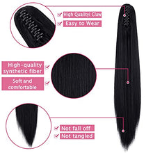 Load image into Gallery viewer, CULKET Long Claw Ponytail Hair Extension Clip in on Ponytail Jaw/Claw Synthetic Straight Thick Hair Extensions Pony Tail for Women Girls 21" straight -Dark Black