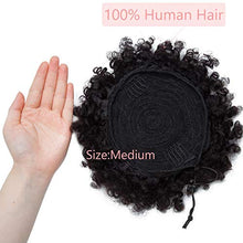 Load image into Gallery viewer, S-noilite Chignon Puff Afro Fluffy Kinky Curly Hair Bun Updo 100% Remy Real Human Hair Extensions - Ponytail Hairpiece Short Drawstring, Natural Black (Medium)