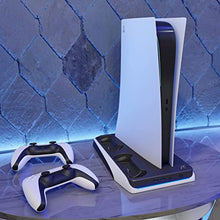Load image into Gallery viewer, Q-View PlayStation 5 Vertical Stand, 4 in 1 Docking Station, Controller Charger, Cooling Fan and Games Storage Tray for PS5 Console, Disk and Digital Version PlayStation 5 Compatible (White/Black)