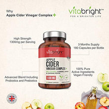 Load image into Gallery viewer, Apple Cider Vinegar Capsules with Pro and Prebiotics, Turmeric, Ginger and Cayenne Pepper – 180 Vegan Capsules - 1300mg per Serving - Raw & Unfiltered – Keto Diet Friendly – Made in The UK