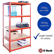 Load image into Gallery viewer, Garage Shelving Units: 180cm x 90cm x 60cm | Heavy Duty Racking Shelves for Storage - 3 Bay, Red 5 Tier (265KG Per Shelf), 1325KG Capacity | For Workshop, Shed, Office | 5 Year Warranty