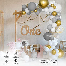Load image into Gallery viewer, HKBLOOMING Balloon Arch Kit β 120PCS White, Gray, Confetti and gold balloons β Balloon Arch Comes with Tape and Glue Dot β Balloon Garland Kit for Bridal Shower Decorations, Baby Shower Balloon Arch