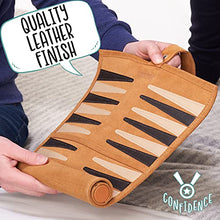 Load image into Gallery viewer, Jaques of London Backgammon Set | Luxury Backgammon Set | Travel Roll Up Backgammon Game with Traditional Tan Design | Genuine Leather Backgammon Set | Since 1795