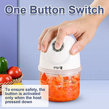 Load image into Gallery viewer, Electric Mini Vegetable Chopper, Mini angel 200ml Portable Garlic Rechargeable Chopper with 3 Sharp Blades Grinder Chopped in 3S Cordless for Onions,Fruits,Nuts,Meat,Baby Food