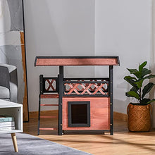 Load image into Gallery viewer, PawHut Wooden Cat House Outdoor Luxury Room Weatherproof Shelter with Balcony and Stair Puppy Garden Large Kennel Brown