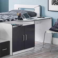 Load image into Gallery viewer, Mid Sleeper with Storage, Happy Beds Cookie White Charcoal Grey Multicolour Wood Modern Cabin Bed - 3ft Single (90 x 190 cm) Frame Only