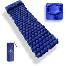 Load image into Gallery viewer, Inflatable Single Outdoor Sleeping Bed with Built-In Pillow and Storage Bag – Ultralight & Waterproof Air Mattress for Hiking, Camping, Backpacking (Blue)