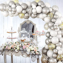 Load image into Gallery viewer, Paready Balloon Arch Garland Kit, White Gold Silver Birthday Party Decoration, White Silver Latex Balloons and Gold Silver Confetti Balloons Set for Birthday Wedding Christmas New Year Baby Shower