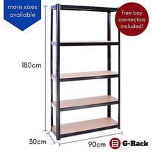 Load image into Gallery viewer, Garage Shelving Units: 180cm x 90cm x 30cm | Heavy Duty Racking Shelves for Storage - 2 Bay, Black 5 Tier (175KG Per Shelf), 875KG Capacity | For Workshop, Shed, Office | 5 Year Warranty