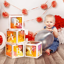 Load image into Gallery viewer, Baby Shower Boxes Party Decorations with 4 Warm White Fairy Lights and 32 Balloons, 4 PCS Transparent Boxes Baby Shower Blocks for Girls Boys Baby Shower Decorations ()