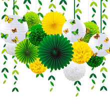Load image into Gallery viewer, Spring Yellow Green Party Decoration Kit Hanging Paper Fans Lanterns Pom Pom Flowers with 3D Butterfly Green Leaves Garland for Birthday Wedding Engagement Baby Shower Theme Party Decorations Supplies