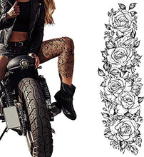 Load image into Gallery viewer, Temporary tatoo sleeve for women Stick on flower rose flora flowers adult temporary tattoo sticker transfer female body art realistic waterproof rockstar biker goth temp tattoo legs festival