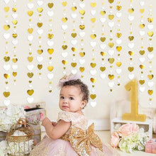 Load image into Gallery viewer, 52Ft White and Gold Love Heart Garland Hanging Paper Streamer Banner for Anniversary Bachelorette Engagement Wedding Bridal Shower Birthday Father's Mother's Day Valentines Christmas Party Decorations
