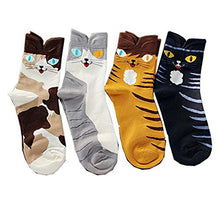 Load image into Gallery viewer, OKIE OKIE Womens Cat Socks - Crazy Cute Animal Dog Owl Print Crew Novelty Fun Funny Gift (Animal - Cute Cat 4pcs)