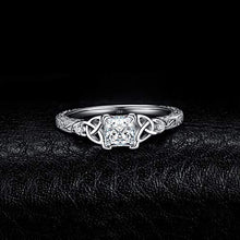 Load image into Gallery viewer, JewelryPalace Vintage Celtic Knot Engagement Rings for Women, White Gold Plated 925 Sterling Silver Cubic Zirconia Promise Rings, Anniversary Princess Cut Solitaire Simulated Diamond Ring Jewellery
