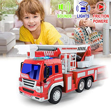 Load image into Gallery viewer, GizmoVine Kids Fire Engine Truck Toys with Lights and Sounds Extending Ladder 1:16 Friction Powered Cars Inertial Vehicles Educational Toy Gifts for 3+ Years Old Boys Girls Toddlers
