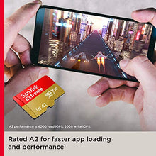 Load image into Gallery viewer, SanDisk Extreme 128 GB microSDXC Memory Card + SD Adapter with A2 App Performance + Rescue Pro Deluxe, Up to 160 MB/s, Class 10, UHS-I, U3, V30 , Red/Gold