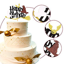 Load image into Gallery viewer, Blumomon 1Pc Glitter Black Magical Wizard Inspired Cake Topper Happy Birthday Cake Topper Pick for Magic Theme Party Supplies